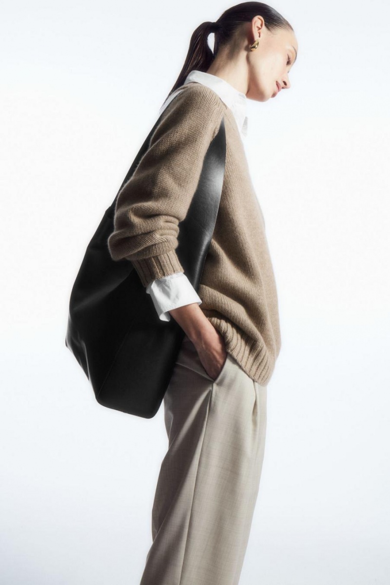 COS Slouchy Shoulder - Bőr Táska Női Fekete | YKC-042971