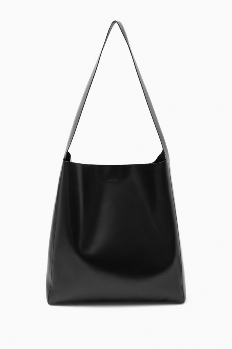 COS Slouchy Shoulder - Bőr Táska Női Fekete | YKC-042971