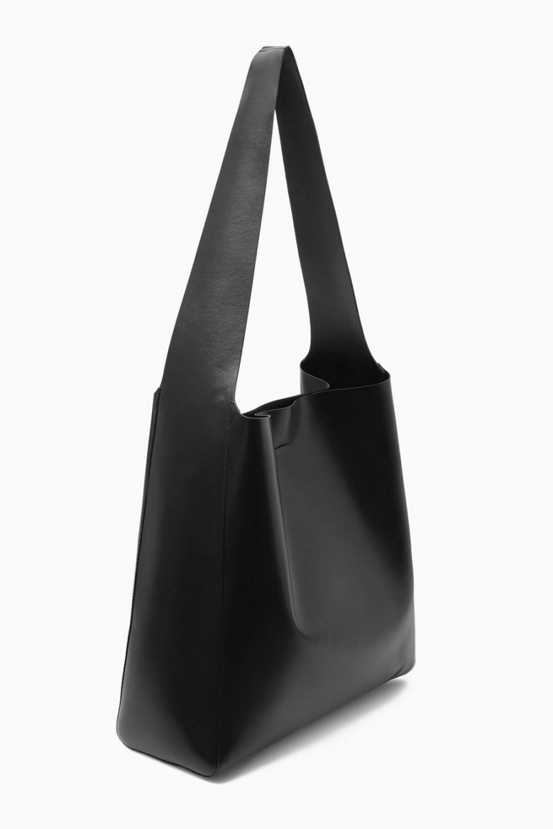 COS Slouchy Shoulder - Bőr Táska Női Fekete | YKC-042971
