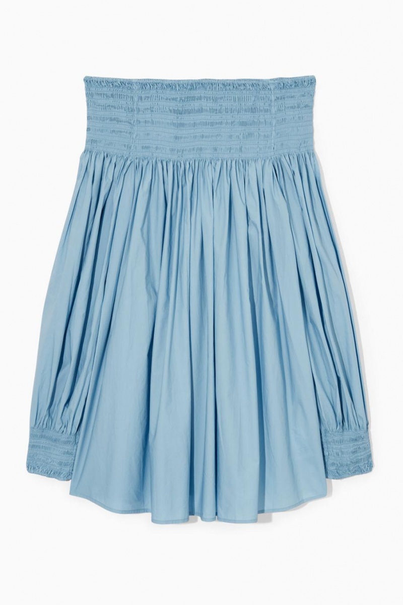 COS Smocked Off-the-shoulder Felső Női Kék | DVL-361548