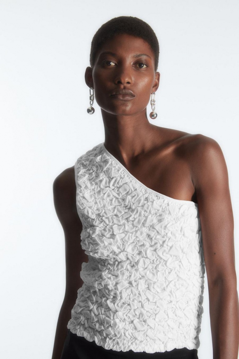 COS Smocked One-shoulder Trikó Női Fehér | GDQ-137968