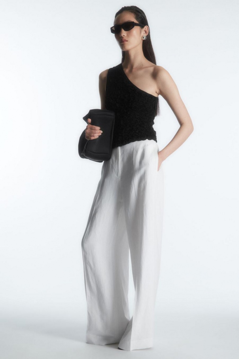 COS Smocked One-shoulder Trikó Női Fekete | ROK-859647