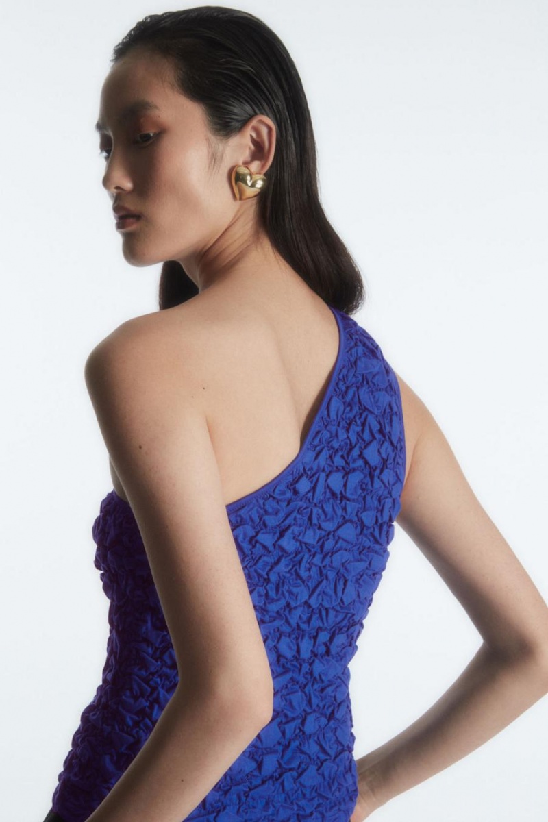 COS Smocked One-shoulder Trikó Női Világos Kék | JNW-231609