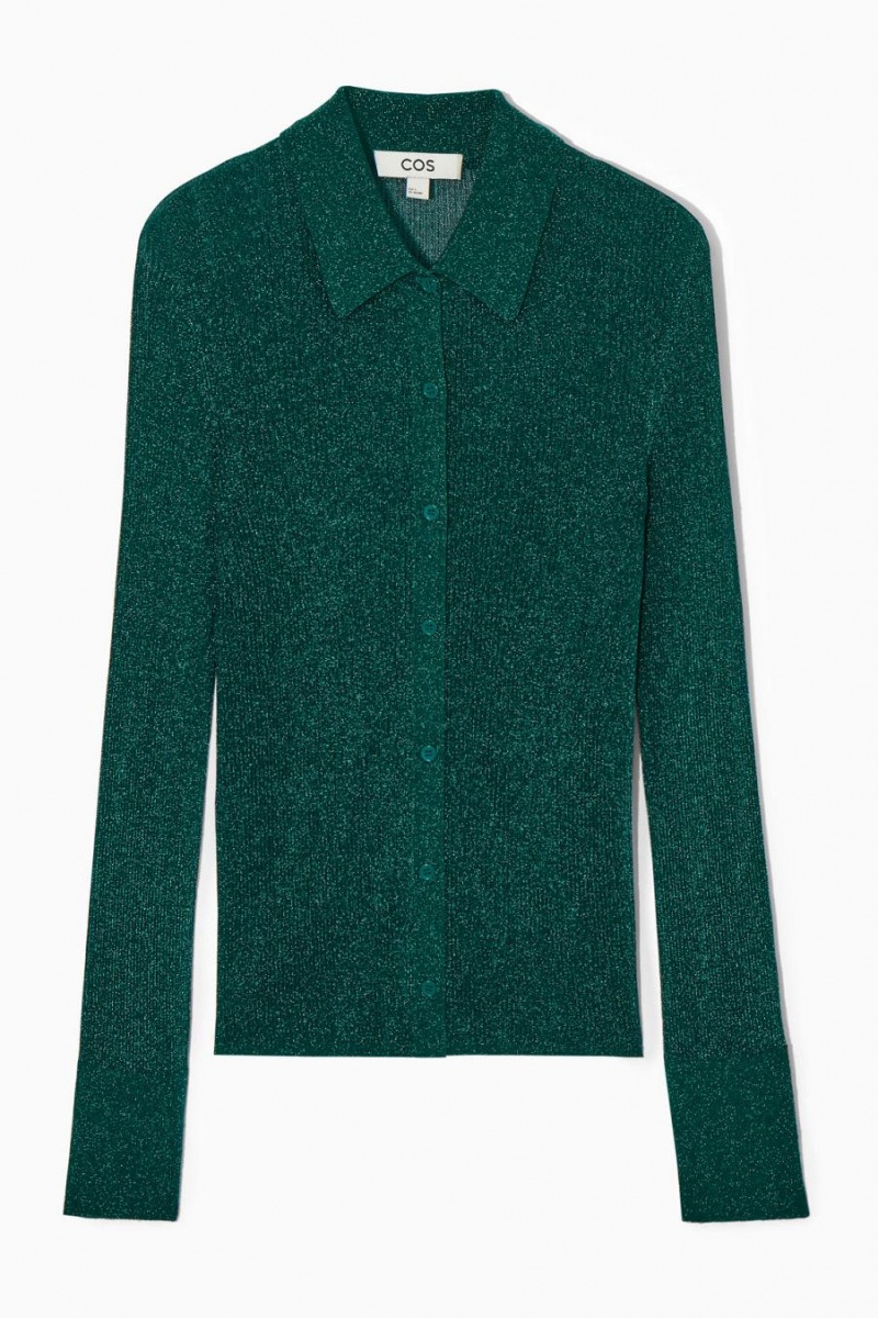 COS Sparkly Bordázott-knit Ing Női Sötétzöld | DKO-652190