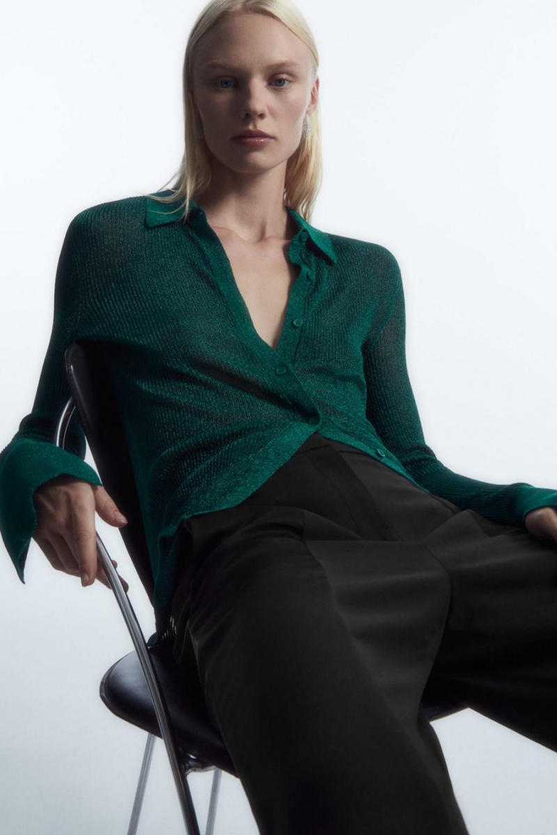 COS Sparkly Bordázott-knit Ing Női Sötétzöld | DKO-652190