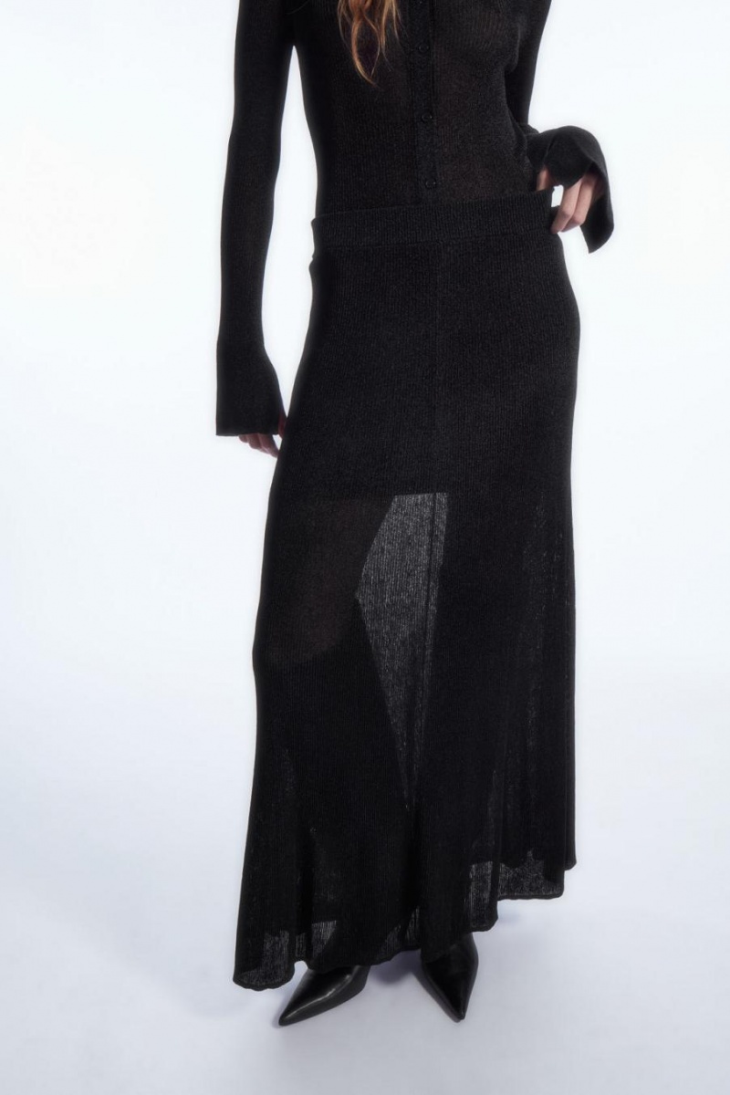 COS Sparkly Bordázott-knit Szoknya Női Fekete | NGO-457182