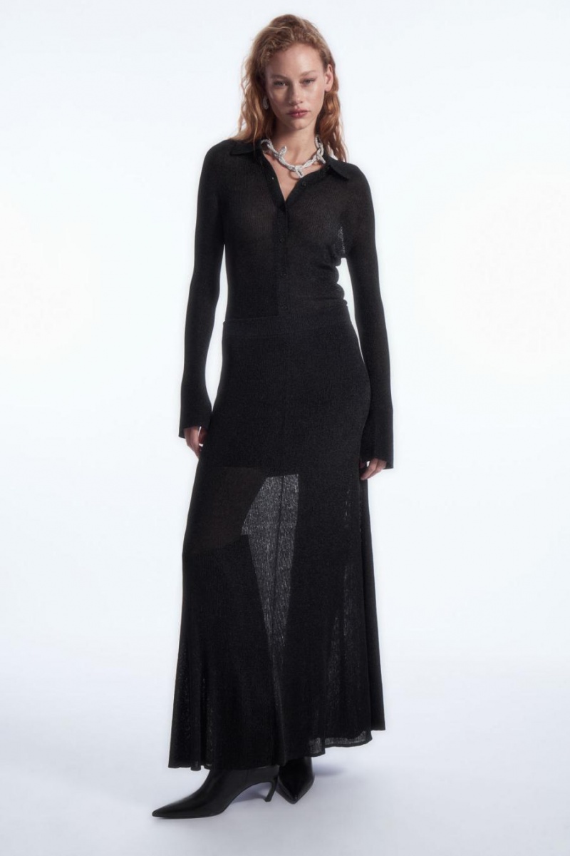 COS Sparkly Bordázott-knit Szoknya Női Fekete | NGO-457182