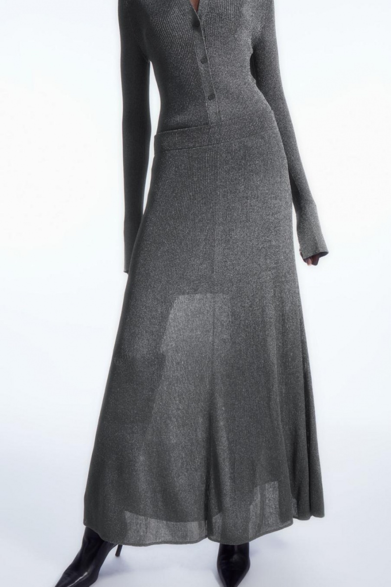 COS Sparkly Bordázott-knit Szoknya Női Sötétszürke | XIO-649310