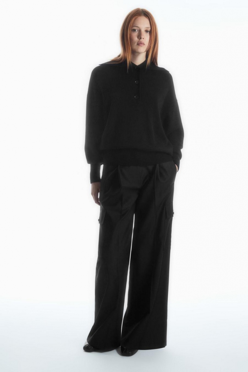 COS Spread-collar Pure Cashmere Jumpers Női Fekete | RFQ-936172