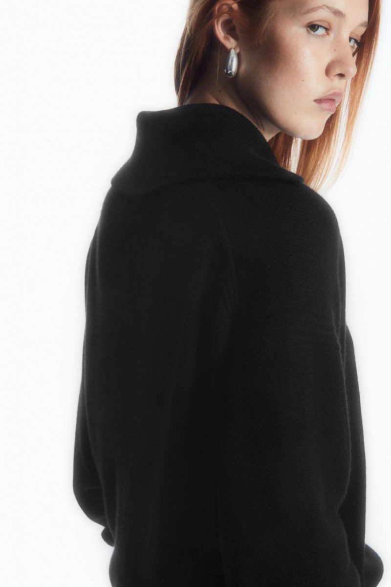 COS Spread-collar Pure Cashmere Jumpers Női Fekete | RFQ-936172