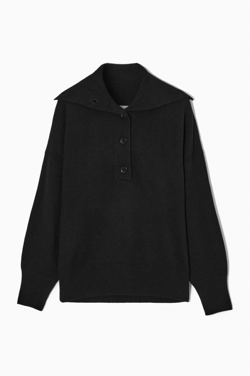 COS Spread-collar Pure Cashmere Jumpers Női Fekete | RFQ-936172