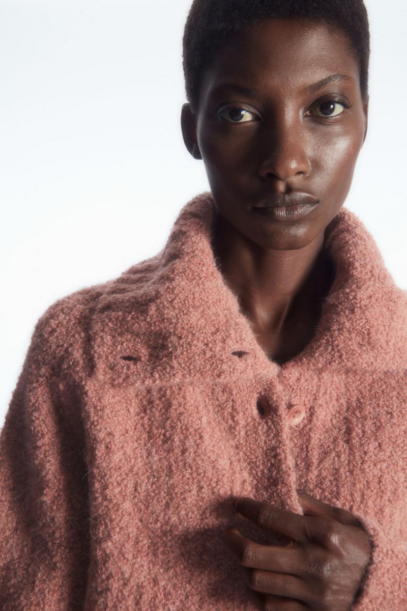 COS Spread-collar Textured Alpaca Kardigán Női Rózsaszín | ZRB-627183