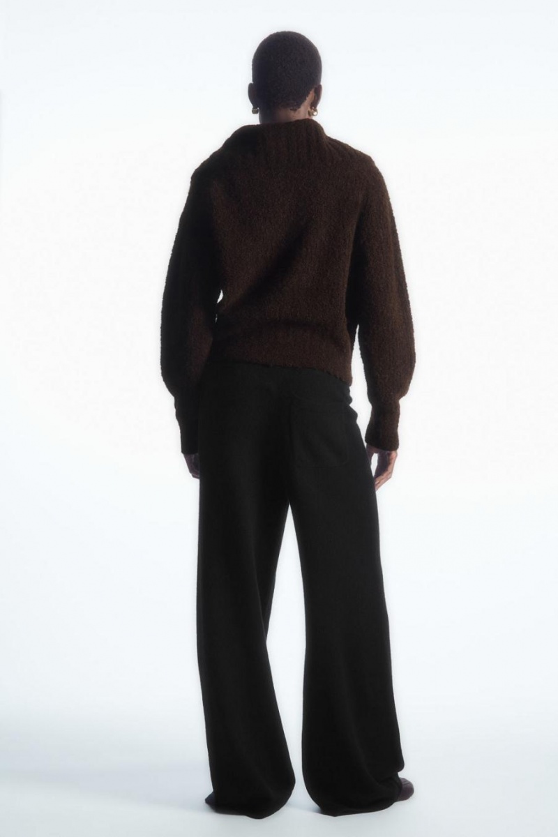 COS Spread-collar Textured Alpaca Kardigán Női Sötétbarna | PCI-376051