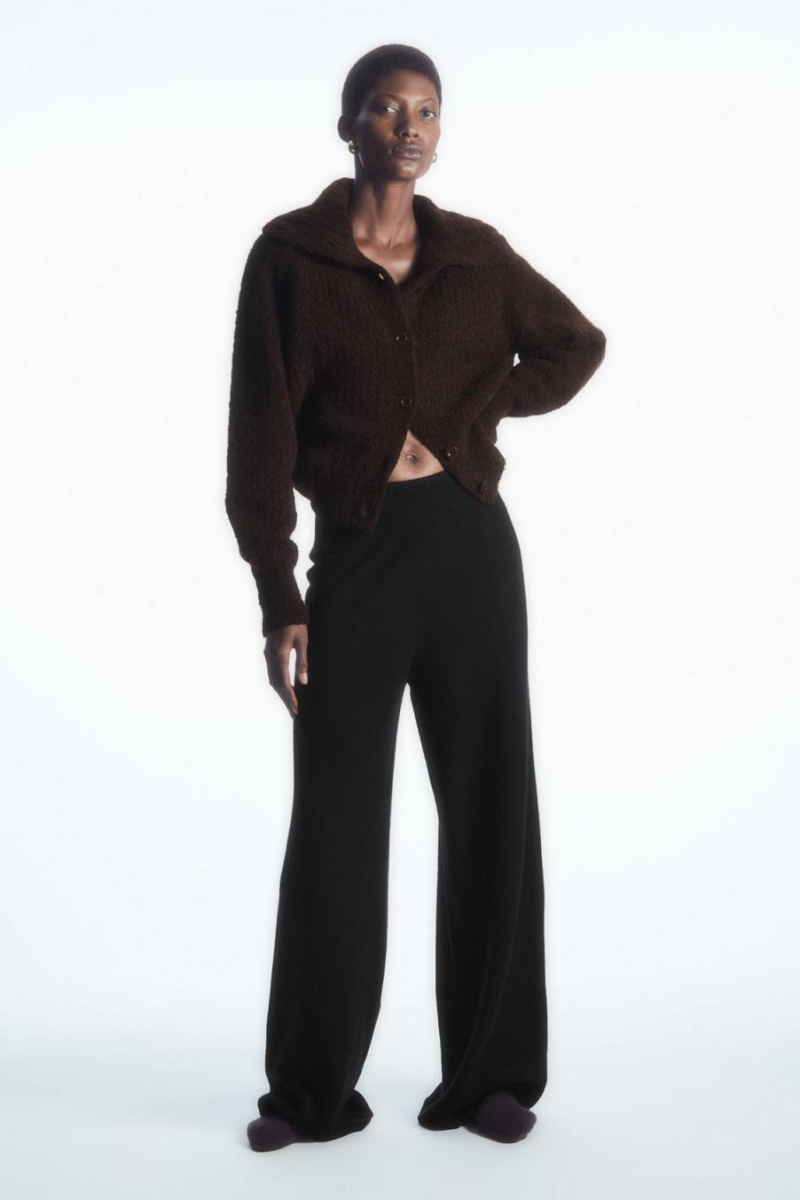 COS Spread-collar Textured Alpaca Kardigán Női Sötétbarna | PCI-376051
