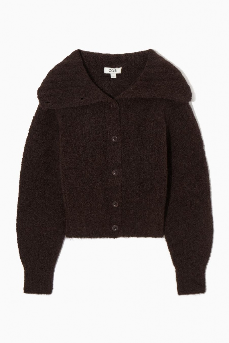 COS Spread-collar Textured Alpaca Kardigán Női Sötétbarna | PCI-376051