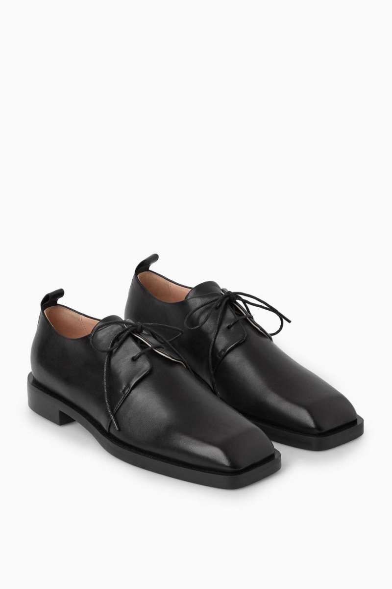 COS Square Toe Bőr Brogue Cipő Női Fekete | WGX-061794