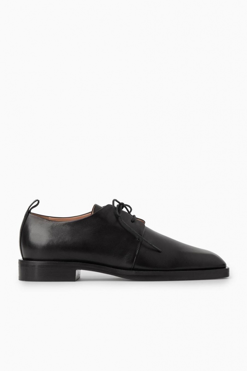 COS Square Toe Bőr Brogue Cipő Női Fekete | WGX-061794