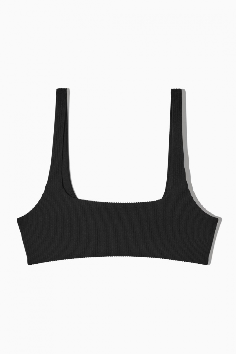 COS Square-neck Bordázott Bikini Top Úszóruhák Női Fekete | ONH-870193