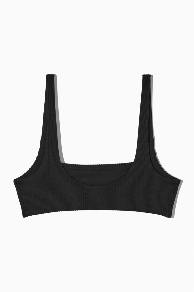 COS Square-neck Bordázott Bikini Top Úszóruhák Női Fekete | ONH-870193