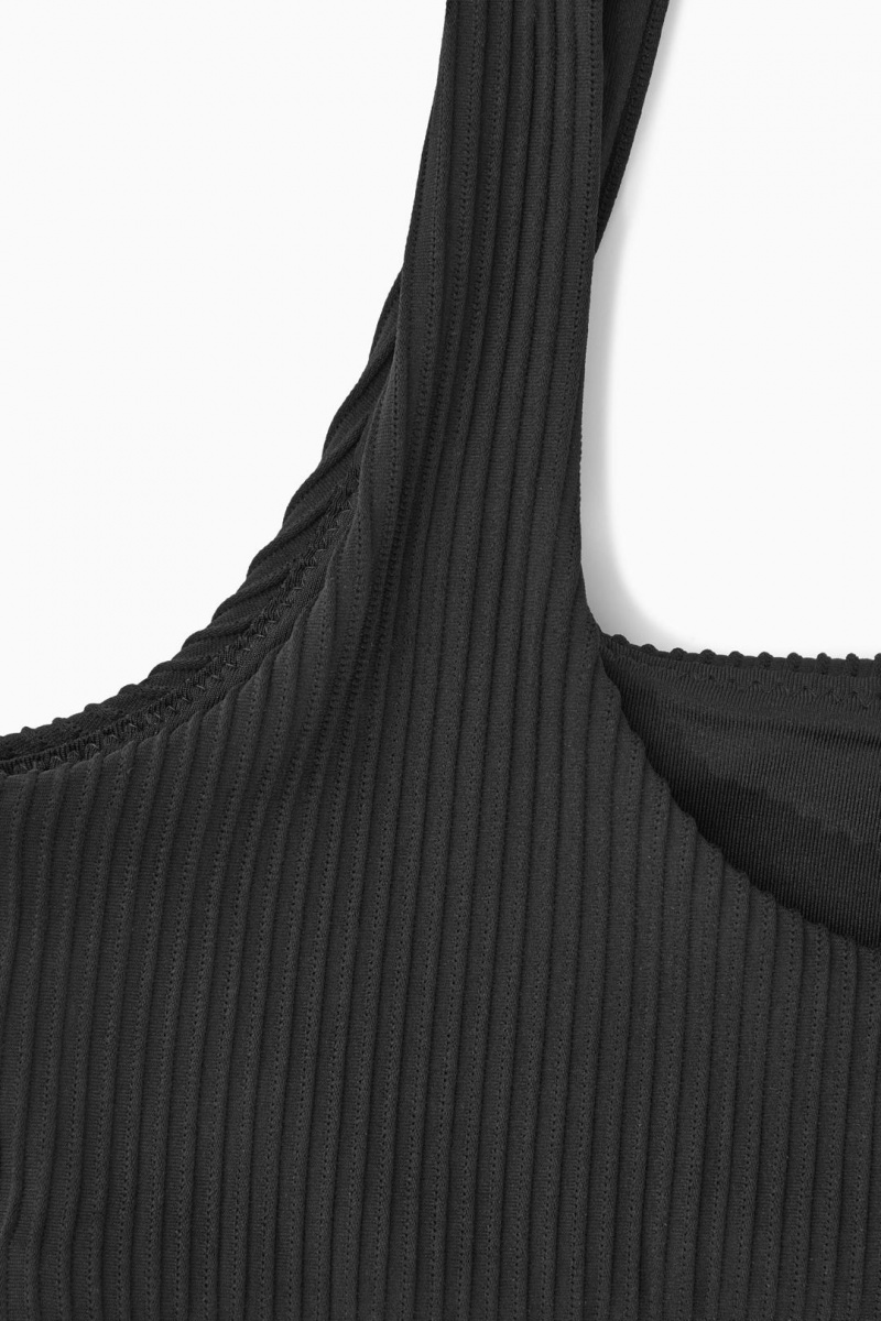 COS Square-neck Bordázott Bikini Top Úszóruhák Női Fekete | ONH-870193