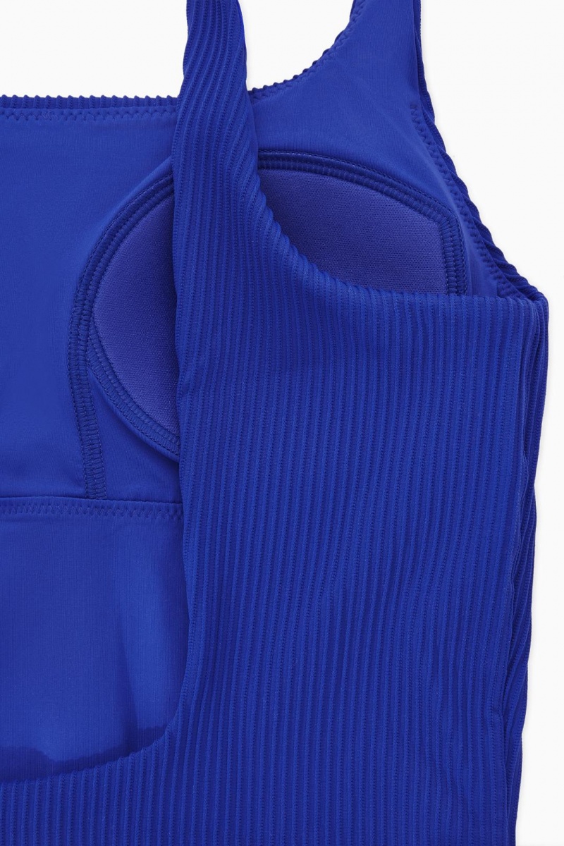 COS Square-neck Bordázott Párnázott Swimsuit Úszóruhák Női Világos Kék | PNK-063712