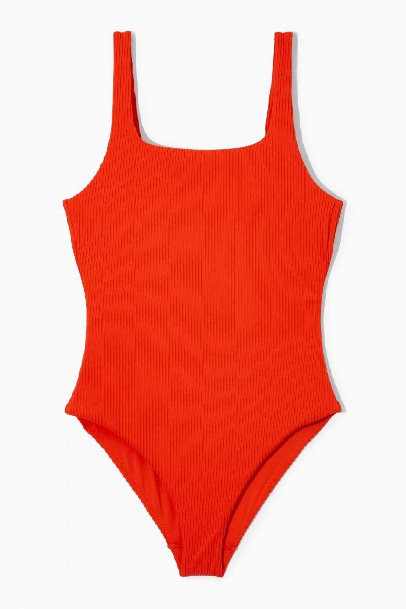 COS Square-neck Bordázott Párnázott Swimsuit Úszóruhák Női Narancssárga | HBK-527396