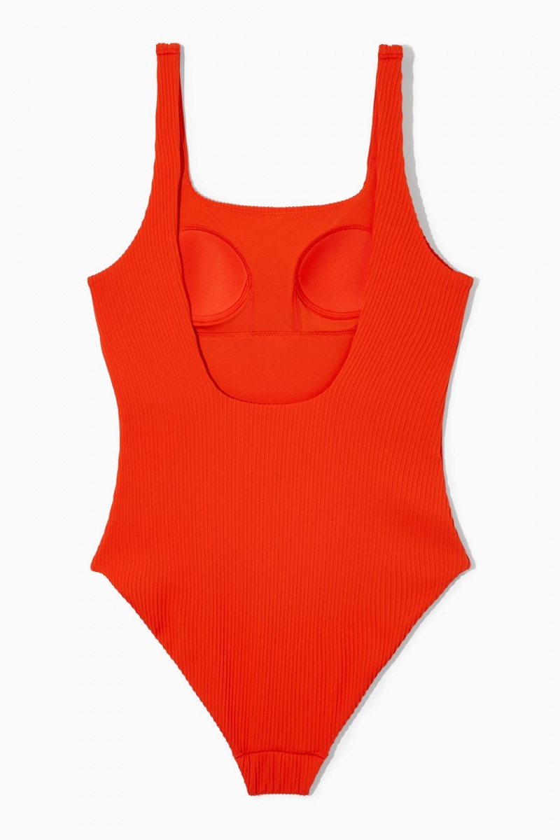 COS Square-neck Bordázott Párnázott Swimsuit Úszóruhák Női Narancssárga | HBK-527396