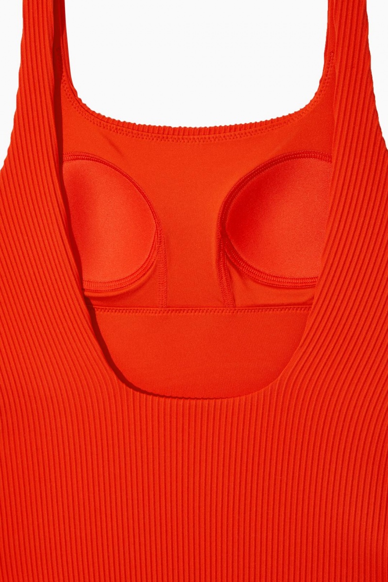 COS Square-neck Bordázott Párnázott Swimsuit Úszóruhák Női Narancssárga | HBK-527396