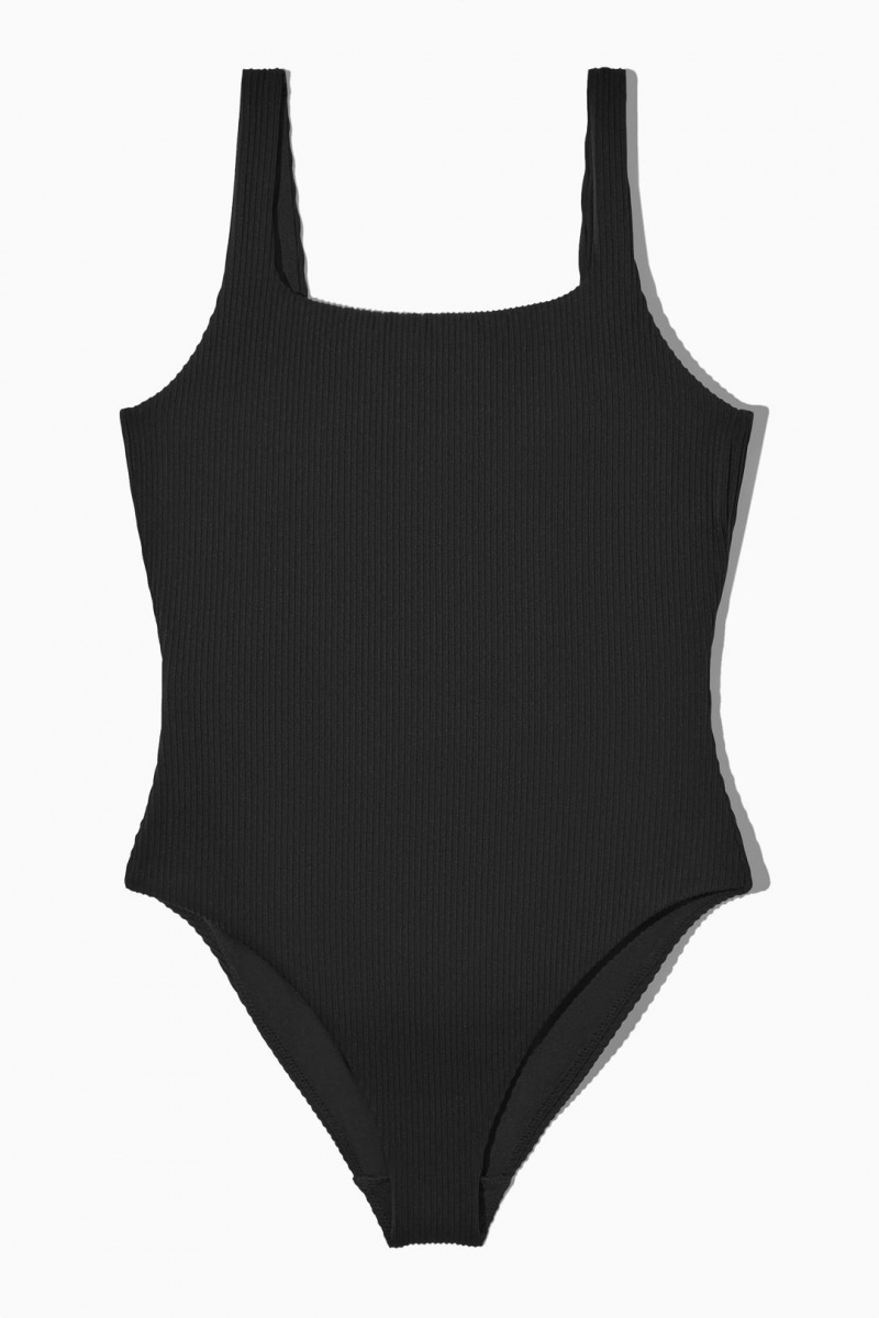 COS Square-neck Bordázott Párnázott Swimsuit Úszóruhák Női Fekete | VZH-197834
