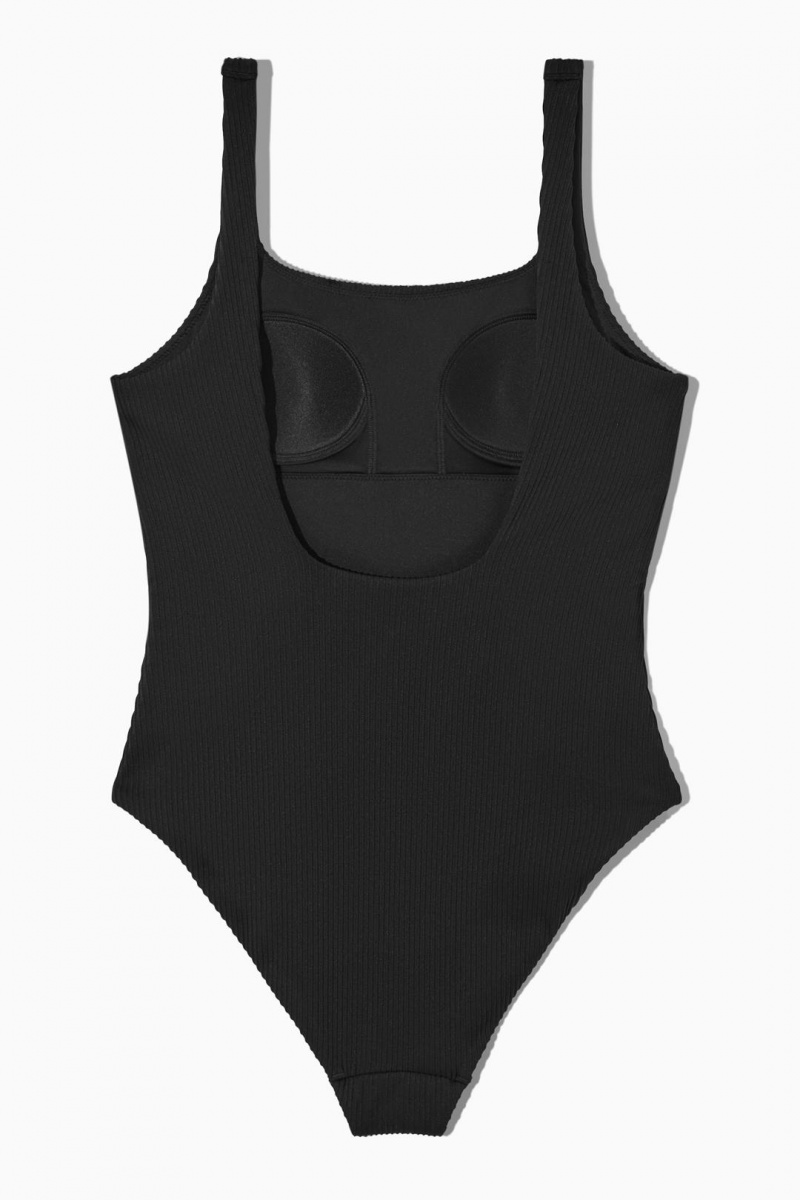 COS Square-neck Bordázott Párnázott Swimsuit Úszóruhák Női Fekete | VZH-197834
