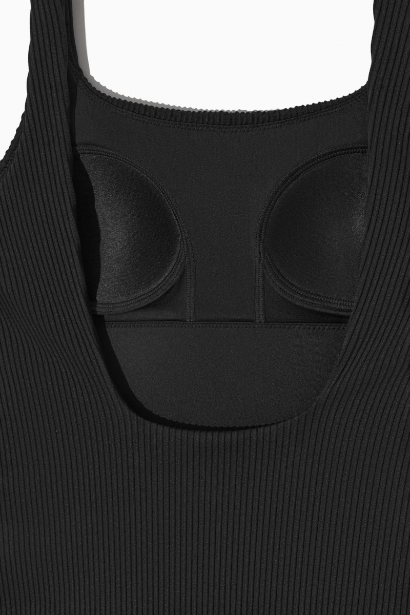 COS Square-neck Bordázott Párnázott Swimsuit Úszóruhák Női Fekete | VZH-197834