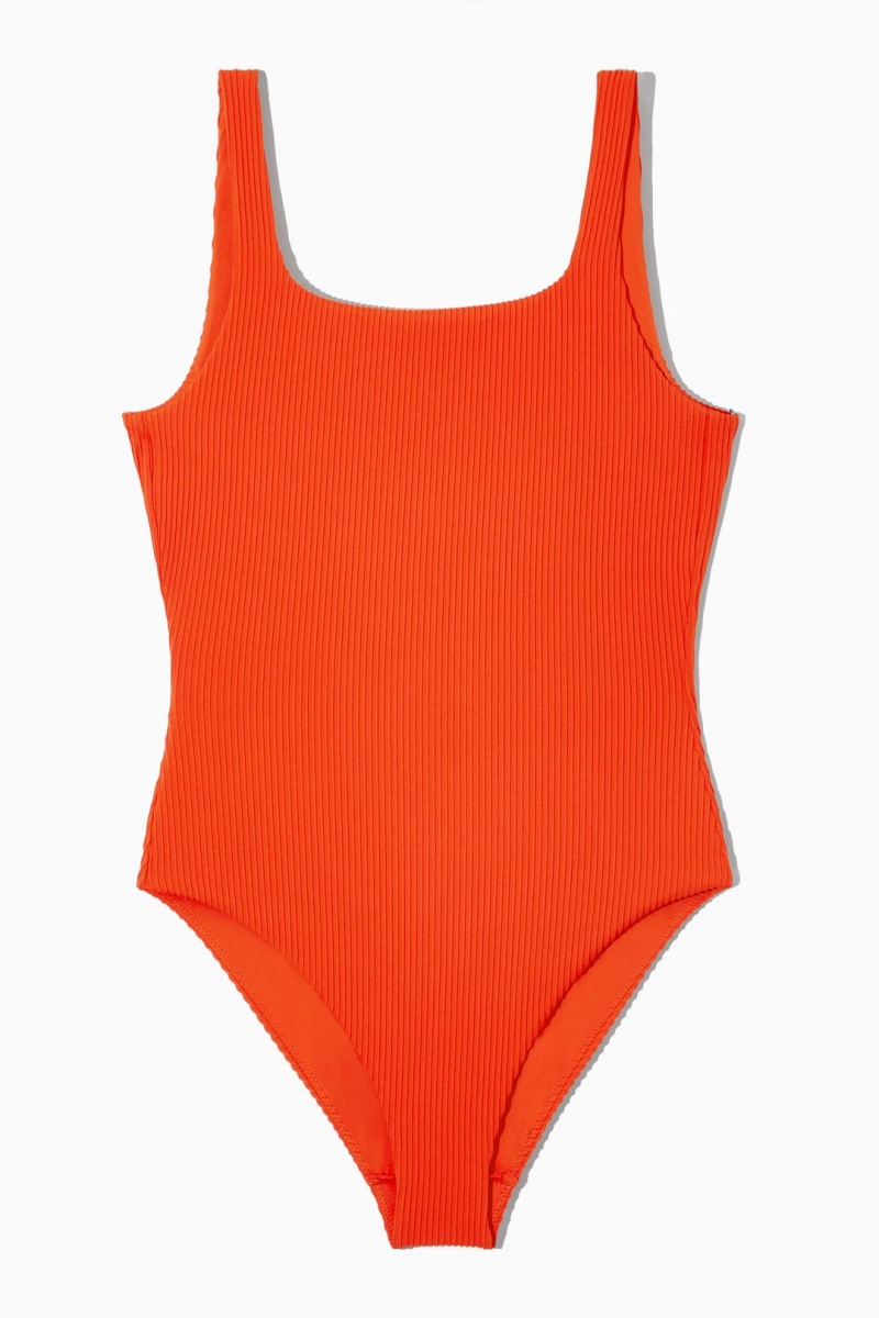 COS Square-neck Bordázott Swimsuit Úszóruhák Női Narancssárga | ZJA-106784