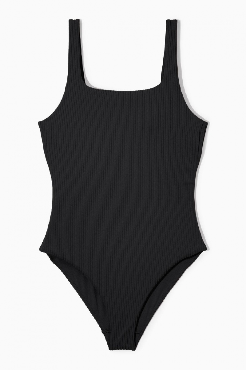 COS Square-neck Bordázott Swimsuit Úszóruhák Női Fekete | TMW-764821