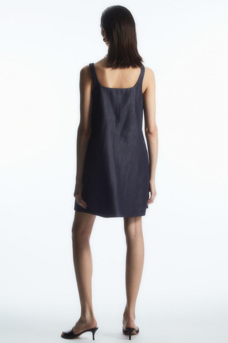 COS Square-neck Denim Mini Ruha Női Sötétkék | DIF-039274