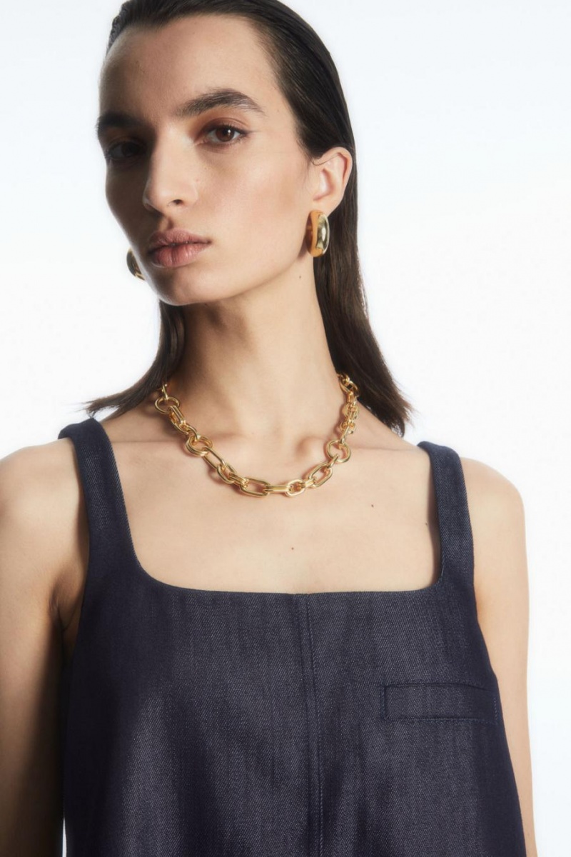 COS Square-neck Denim Mini Ruha Női Sötétkék | DIF-039274