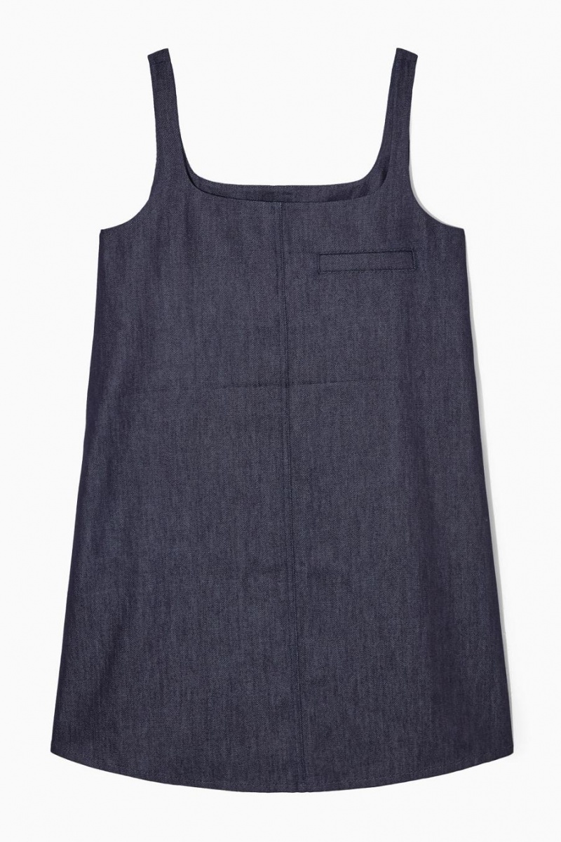COS Square-neck Denim Mini Ruha Női Sötétkék | DIF-039274