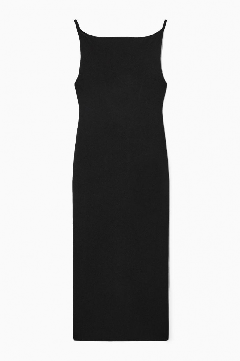 COS Square-neck Kötött Midi Slip Ruha Női Fekete | TGQ-031624