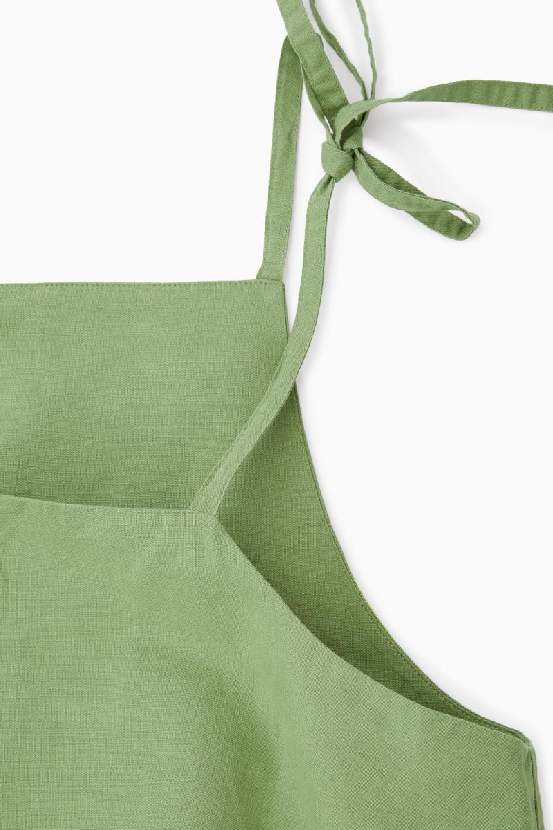 COS Square-neck Linen Játszóruhák Női Olivazöld Zöld | SKD-463501