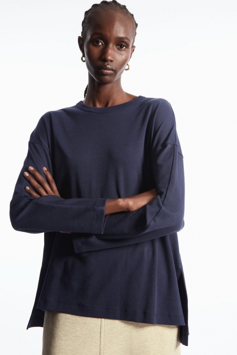 COS Stepped-hem Long-sleeved Felső Női Sötétkék | ULP-832970