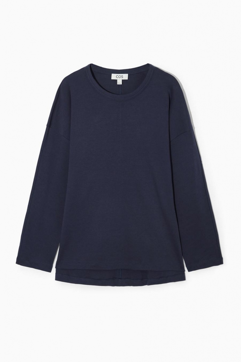 COS Stepped-hem Long-sleeved Felső Női Sötétkék | ULP-832970