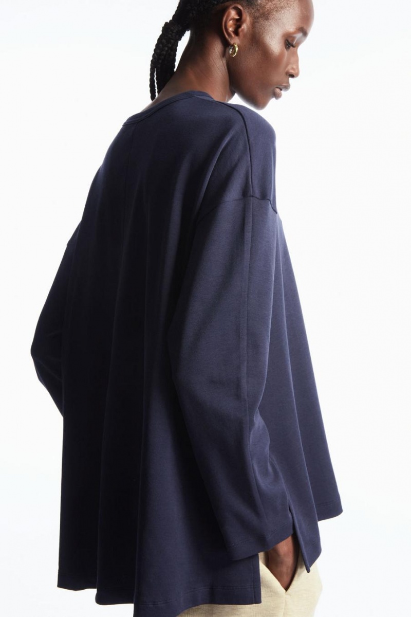 COS Stepped-hem Long-sleeved Felső Női Sötétkék | ULP-832970
