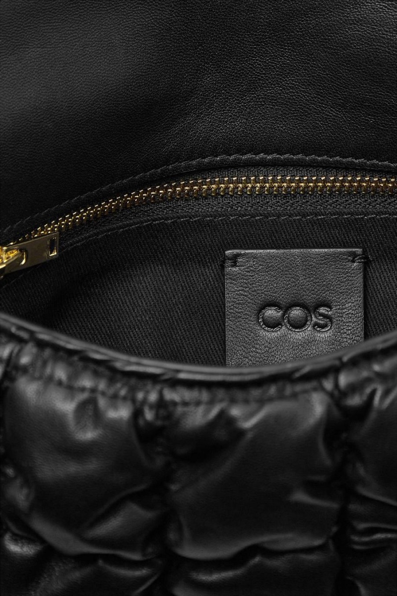 COS Steppelt - Bőr Crossbody Táska Női Fekete | PHD-280149