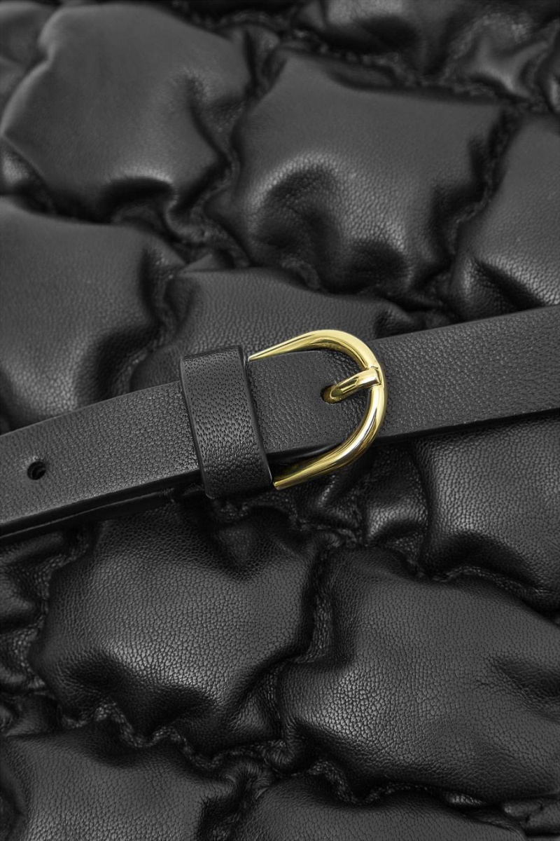 COS Steppelt - Bőr Crossbody Táska Női Fekete | PHD-280149
