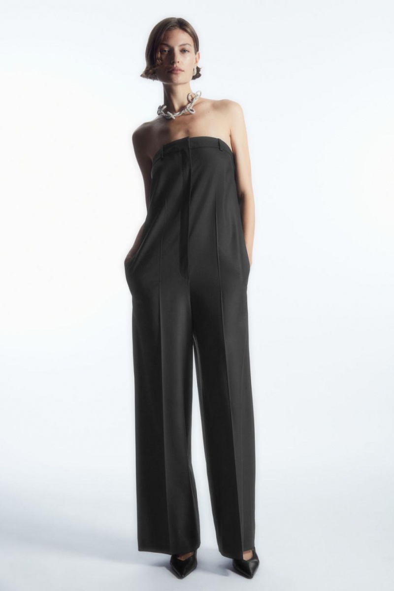 COS Strapless Gyapjú Tailored Jumpsuit Női Fekete | TXD-694837