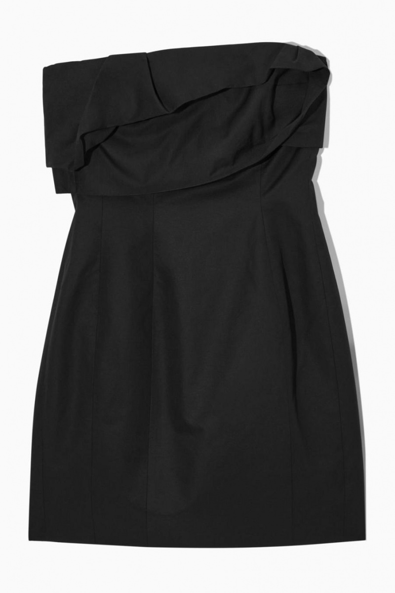 COS Strapless Linen-blend Mini Ruha Női Fekete | URY-324716