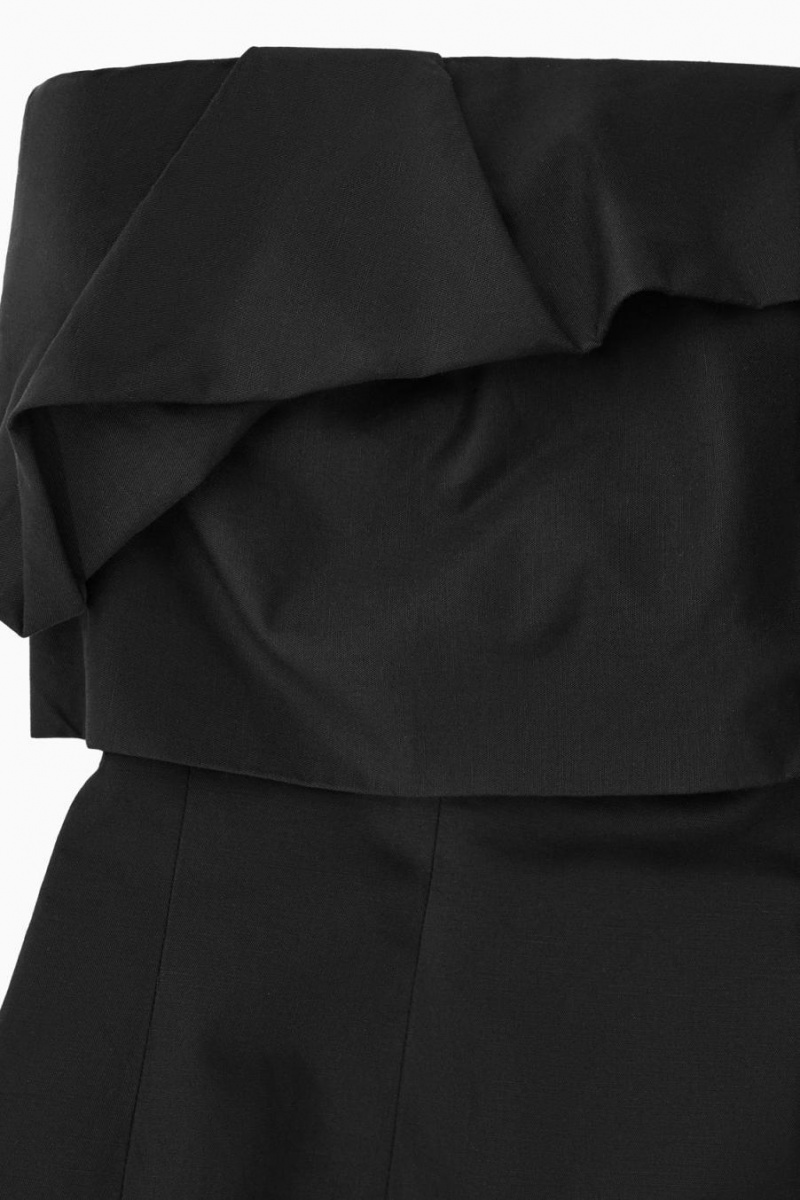 COS Strapless Linen-blend Mini Ruha Női Fekete | URY-324716