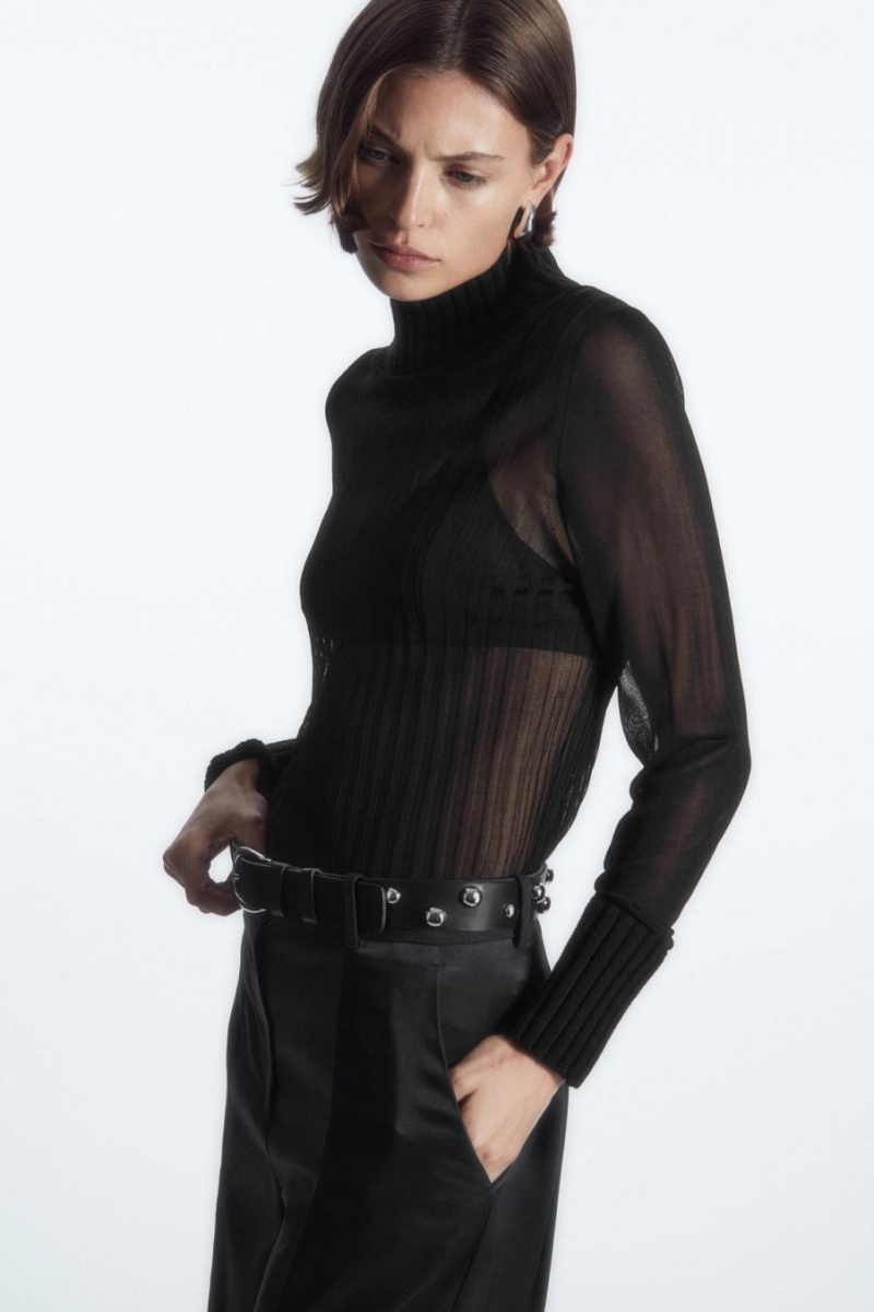 COS Studded Bőr Öv Női Fekete | UFA-817945