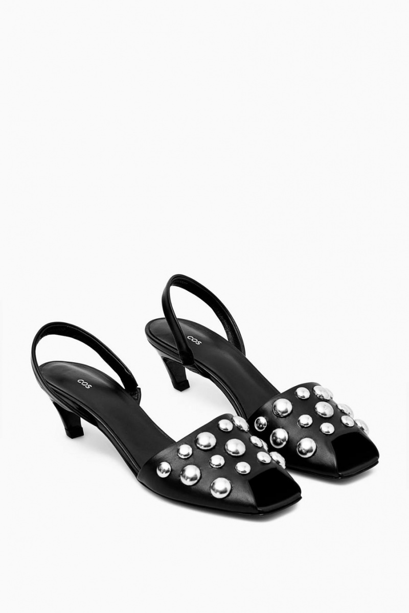 COS Studded Slingback Bőr Szandál Női Fekete | ALP-149062