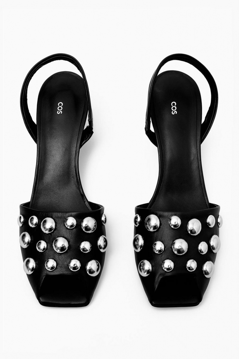 COS Studded Slingback Bőr Szandál Női Fekete | ALP-149062