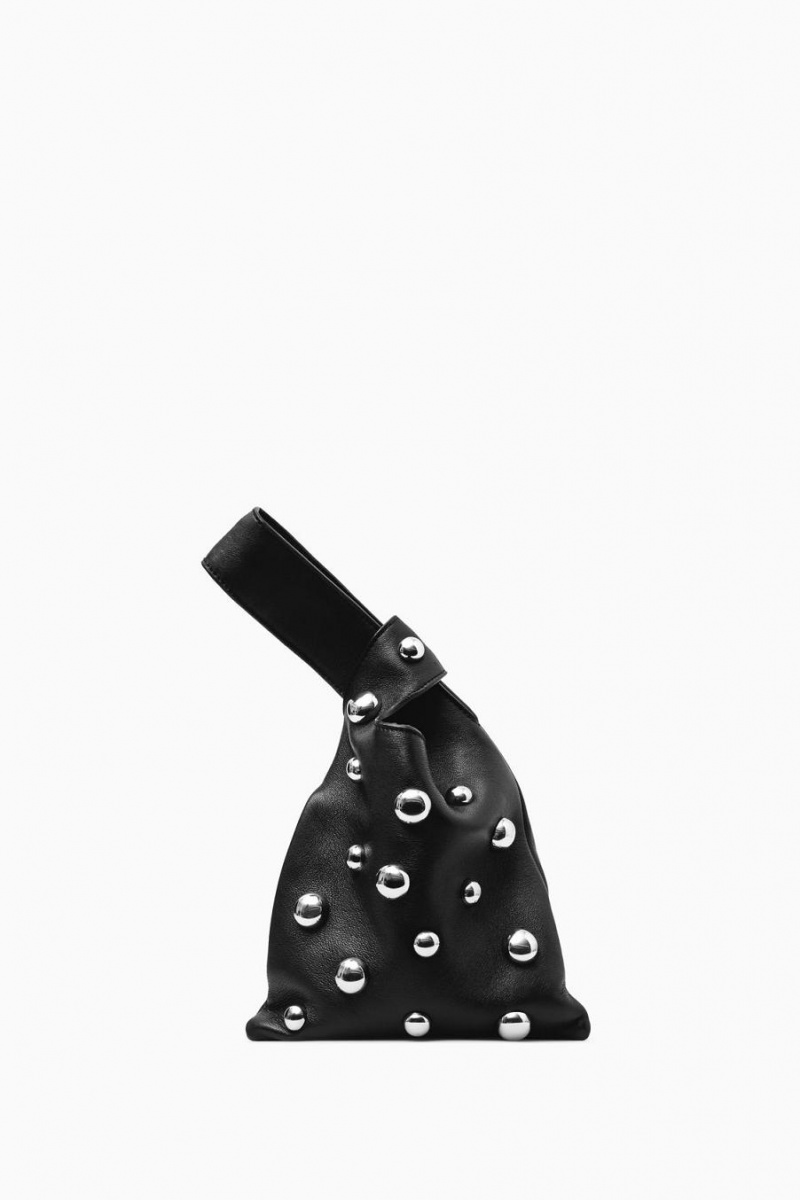 COS Studded Wristlet Pouch - Bőr Táska Női Fekete | SKA-528607
